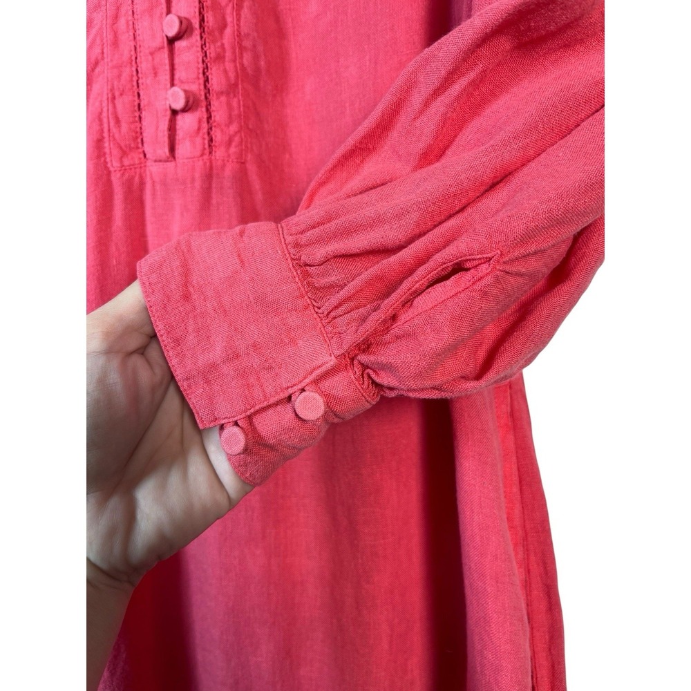 NWOT J McLaughlin Dress Sz L Nylee 100% Linen Coral Rose Pink 3/4 Sleeve Pockets - Picture 3 of 15